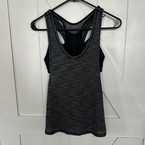 Lululemon Women's Black and Gray Tank Top W/ Built In Bra, Size 4